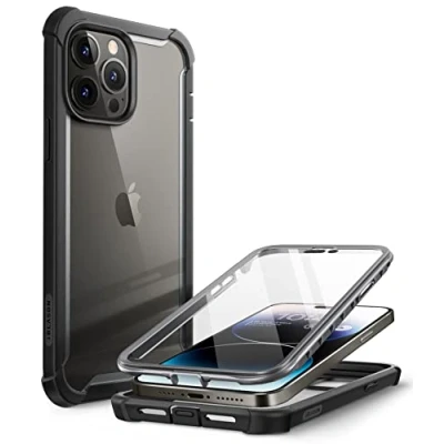 Immagine di i Blason Ares Custodia antiurto per iPhone 14 Pro Max da 6,7 pollici (2022), trasparente, robusta, con pellicola protettiva integrata (nero)