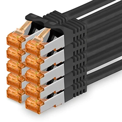 Immagine di 1aTTack.de Cat.7 Cavo di Rete 0,25m Nero 10 Pezzi Ethernet LAN Cat7 Cat 7 SFTP Spina RJ45 Cat6a Gbit s Compatibile con Cat5 Cat6 Cat8 per Switch Router Modem Patchpanel