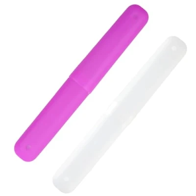 Immagine di GZDAOXIA 2 Pezzi Custodia per Spazzolino Protettiva Portatile,Porta da Viaggio,per Viaggi in Famiglia,campeggio(Bianco/Viola)