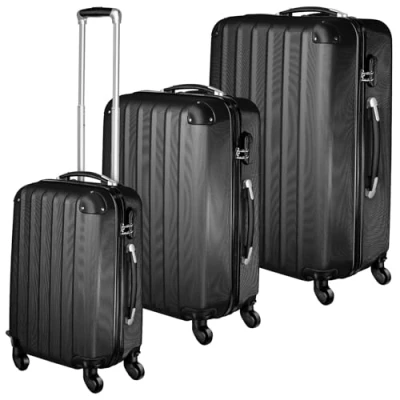 Immagine di TecTake® Set Valigie Trolley Rigide, 3 Pezzi, Grande, Medio, Bagaglio a Mano, Ruote Girevoli 360, Struttura ABS Robusta, Maniglie Telescopiche in Alluminio Nero