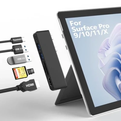 Immagine di Rytaki US Surface Pro X Hub Docking Station, accessori 6 in 2 per Microsoft con HDMI 4K + porta audio e trasferimento dati USB C 3.0 lettore di schede SD/TF
