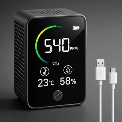 Immagine di Rilevatore Co2 3 in 1 Misuratore Di per Interni NDIR Sensore con Display LCD a Colori Anidride Carbonica, Temperatura e Umidità Allarme Calibrazione automatica
