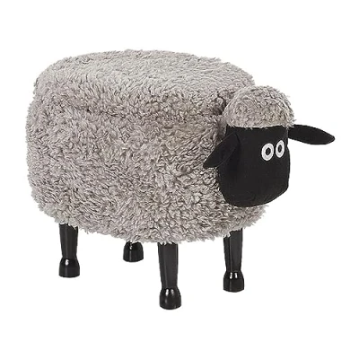 Immagine di Pouf Contenitore per Bambini Finta Pelliccia Grigia con Gambe Legno