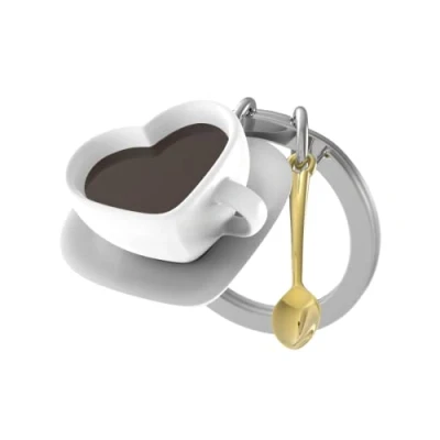 Immagine di O meta[l]morphose METALMORPHOSE MTM216 01 Portachiavi tazza da caffè cuore e cucchiaio, Bianco, marrone, L, Taglia unica