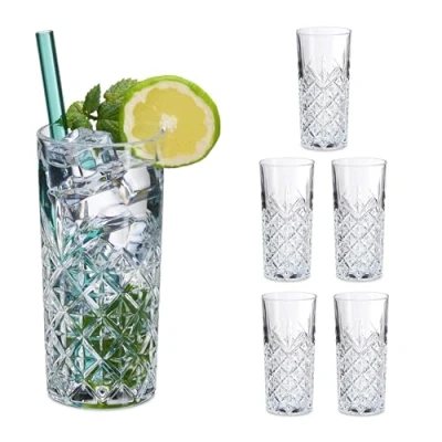 Immagine di Relaxdays Longdrinkgläser 6er Set di 6 Long Drink, 300 ml, lucidati, Lavabili in lavastoviglie, Bicchieri Highball, Trasparenti, 100% Vetro