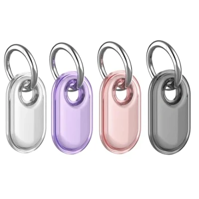 Immagine di Doweiss custodia impermeabile compatibile con Samsung Galaxy SmartTags 2, in gomma morbida per 2 (trasparente, grigio, rosa, viola, 4 confezioni)