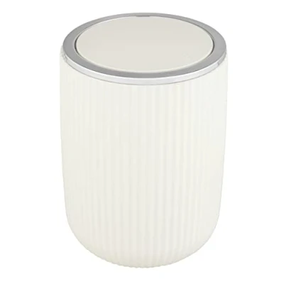 Immagine di WENKO secchio con coperchio oscillante Agropoli S crema, 2 litri, per bagno coperchio, pattumiera in plastica di qualità, modellatura e superficie strutturata, Ø 14,5 x 20 cm