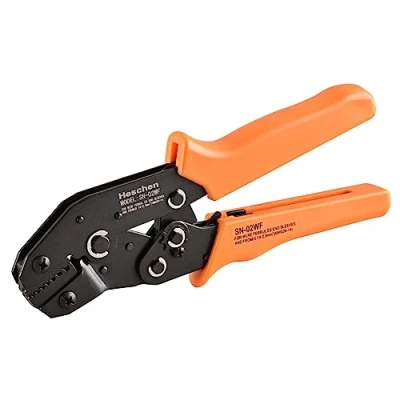 Immagine di Heschen Mini pinza crimpatrice a cricchetto, SN 02WF, terminali per cavi, da utilizzare 0,14 2,5 mm² (26 13 AWG), arancione
