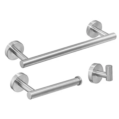 Immagine di Set di accessori da bagno in 3 pezzi SUS 304 acciaio inossidabile antiruggine Porta carta igienica Portasciugamani/Porta accappatoio Supporto a parete, finitura nichel spazzolato Leekayer