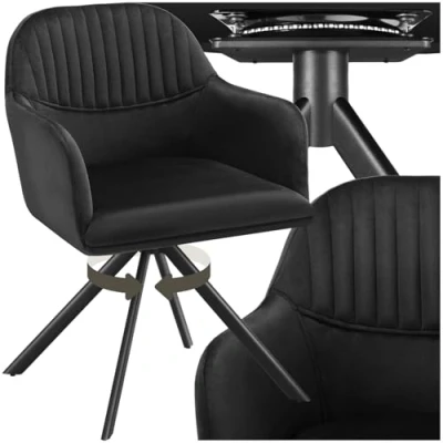 Immagine di TecTake® Sedia Girevole in Velluto, Sala da Pranzo con Imbottitura, Moderna Braccioli e Gambe Acciaio, Ideale per Pranzo, Ufficio o Salotto Nero/Nero