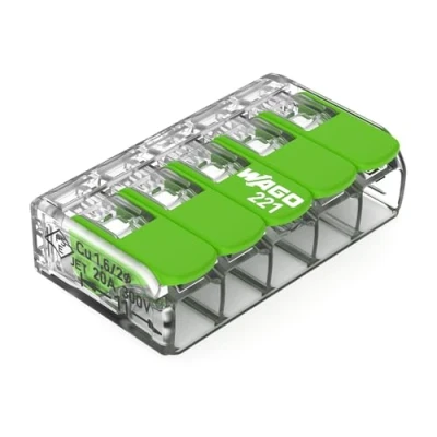 Immagine di WAGO Green Range 221 423 Morsetto a 5 conduttori, fino 4 mm², morsetti di collegamento poli con leva, per tutti i tipi 8 pezzi