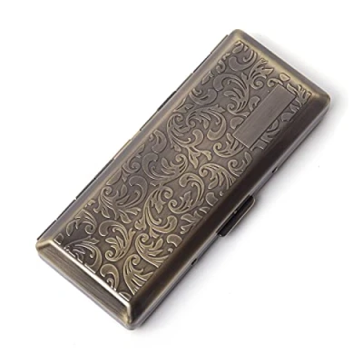 Immagine di Portasigarette in metallo signore e signori, clip a molla bifacciale portatile, contiene fino 10 pacchetti di sigarette da 100, per auto riempite (10pcs 100&#039;s, Vitigno Bronze)