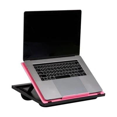 Immagine di Mind Reader Supporto per computer portatile, vassoio da letto, pieghevole, cuscino, dormitorio, plastica, 37,5 cm L x 27,9 18,5 H, rosa