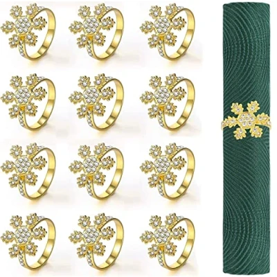Immagine di KAHEIGN 12 Pezzi Portatovaglioli di Natale, Oro con Fiocchi Neve Fibbia per Tovaglioli Natale Strass Pranzo Ringraziamento Tavolo Decorazione(4,5cm x 4,5cm)