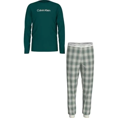 Immagine di Calvin Klein Jeans Boys&#039;s Knit Pj Set (Ls+Cuffed Pant) B70B700503, Green (Ponderosapine/W/Mc Check Aop), 10 12
