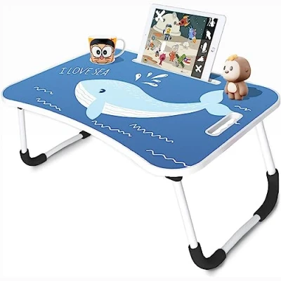 Immagine di Tavolino da Letto per Bambini, Colazione Pieghevole Tavolo Regolabile e Portatile Laptop PC Supporto Notebook Computer Tablet 60x40x28cm (Balene)