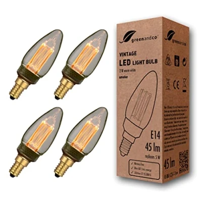 Immagine di greenandco 4x lampadina a LED di design vintage in stile retrò E14 C35 2W 45lm 2000K 320 230V, grigio fumo, nessun sfarfallio, non dimmerabile