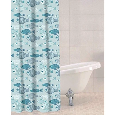 Immagine di Sabichi PEVA Tenda da doccia blu, 180 x cm, motivo pesce per bambini, multicolore resistente alla muffa, facile pulire, senza BPA, 12 ganci in plastica