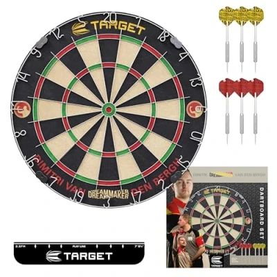 Immagine di Target Darts Dimitri Van den Bergh Dartboard Set Player Edition Dart Board con 2 di Freccette Punta in Acciaio, Linea Lancio Standard da Competizione &amp; bersagli
