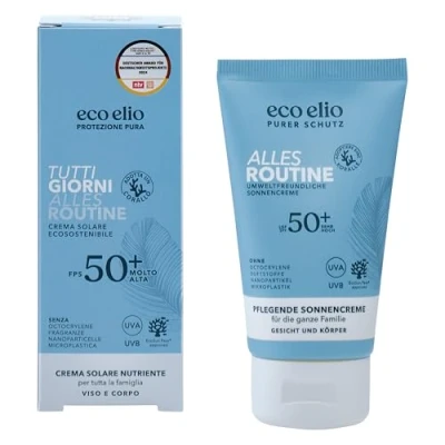 Immagine di eco elio crema solare sostenibile SPF 50+ 75ml &quot;Tutti giorni&quot; senza octocrylene e microplastiche I viso protezione no cosmetici profumo