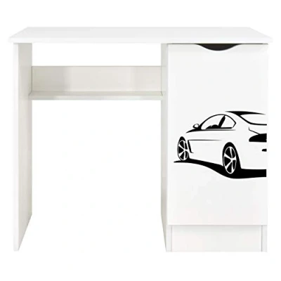 Immagine di leomark scrivania per bambini in legno 90cm x 50cm 77cm (LxPxA), set di mobili computer, scrittoio stile moderno, tavolo imparare e giocare, la camera dei bambini, Auto sportiva