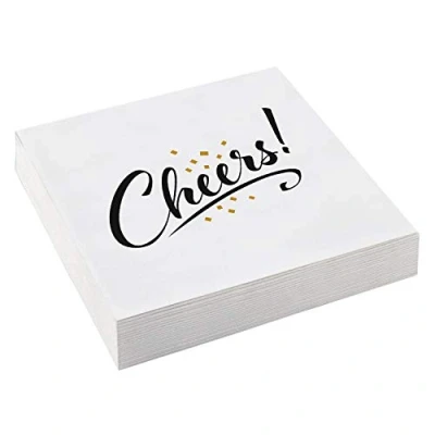 Immagine di Amscan 9903730 20 Tovaglioli di Carta Cheers Golden Wishes, 33 x cm, Colore: Bianco/Nero