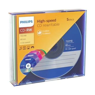 Immagine di Philips Cd Rw 80M 4 12X Slim Jb Color Cf.5