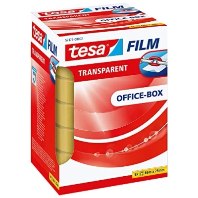 Immagine di tesafilm Nastro Adesivo trasparente Resistente all&#039;Invecchiamento e allo Strappo Rotoli di Biadesivo con Elevata Adesività, 66 m x 25 mm Confezione da 6