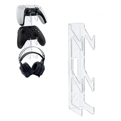 Immagine di Mcbazel Porta Joystick Dualsense Controller Holder, Supporto per Cuffie e Montaggio a Parete, Staffa da Parete Trasparente PS5/PS4/Xbox/NS Switch, Doppio Poggia di Gioco
