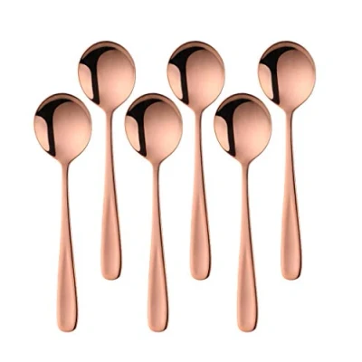 Immagine di Bisda Set di 6 cucchiaini tondi per zuppa, in acciaio INOX 18/10, lunghezza 17,5 cm, larghezza 4,5 cm
