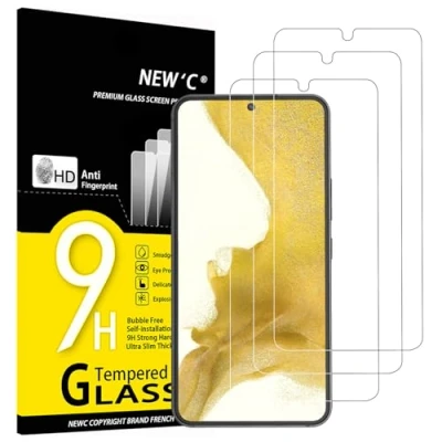 Immagine di NEW&#039;C 3 Pezzi, Vetro Temperato per Samsung Galaxy S22 5G, Pellicola Prottetiva Anti Graffio, Impronte, Senza Bolle, Durezza 9H, 0,26mm Ultra Trasparente, Resistente