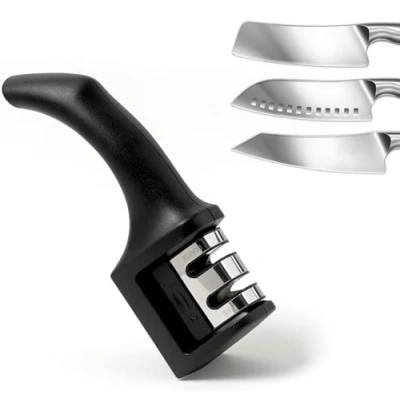 Immagine di IPEA Affilacoltelli Manuale 2 Fasi AFFILATURA + FINITURA in Acciao e Ceramica Design Ergonomico Affilatore per Coltelli da Cucina o Chef, Lame, Utensili, Forbici Nero