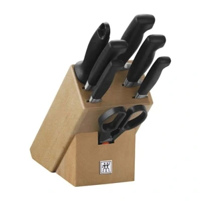 Immagine di ZWILLING Ceppo di coltelli, 8 pezzi, in legno, Coltelli e forbici acciaio inox speciale/Impugnature plastica, Four Stars