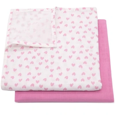Immagine di ZOLLNER 2 mussole in musselin 120x120 cm cotone morbidissimo panni soffici e sensibili sulla pelle rosa bianchi con box regalo lavabili a 60C certificati OEKO TEX (R)