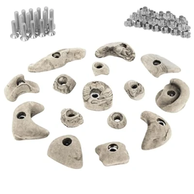 Immagine di ALPIDEX 15 Prese da Arrampicata in Kit principiante Viti e 30 Dadi Ragno compreso, Bianco Screziato