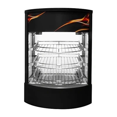 Immagine di Display scaldavivande da banco in vetro Espositore per pizze e torte acciaio nero 30 85C Interruttore di controllo della temperatura Luce interna Ripiano a 3 livelli GRATUITO Pinze
