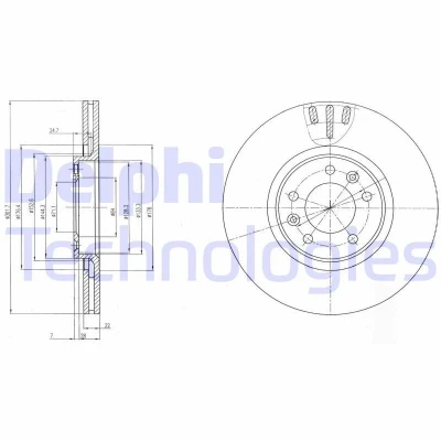 Immagine di DELPHI BG4150 Disco freno 302 22 5 ventilato Oleato non trattato senza cuscinetto ruota, anello sensore ABS
