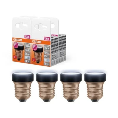 Immagine di OSRAM LED STAR FLAT da 3,5 W (come 26 W), 270 lm/4000 K, bianco freddo 840, satinato, plastica nera, con filettatura E27, dimmerabile a 3 vie tramite interruttore parete, DM 35 mm, pacco 4