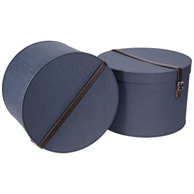 Immagine di Bigso Box of Sweden 5482 C3849lea000 Set di 2 scatole portaoggetti in MDF, rotonde, 37,5 x 23,5 cm, colore: blu