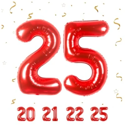 Immagine di Palloncini Compleanno 25 anni Rosso 101 CM Palloncino Numero Gonfiabile in Foil Decorazioni di un uomo donna Vola con l&#039;Elio