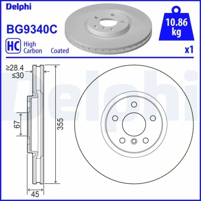 Immagine di DELPHI BG9340C Disco freno 335 30 5 ventilato rivestito ad alto tenore di carbonio senza cuscinetto ruota, anello sensore ABS MINI: Hatchback