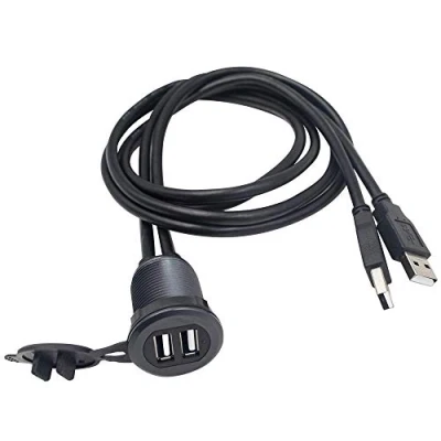 Immagine di Duttek Cavo USB da cruscotto, per montaggio a incasso, 2 x 2.0 maschio femmina, pannello, auto, barca, moto (rotondo doppio 2.0, 1m)