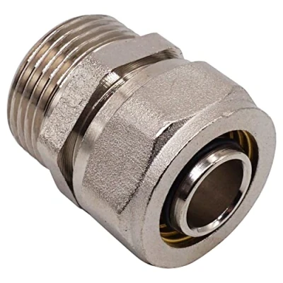 Immagine di SKIR&#039;CO (1 pezzo) raccordo per tubi 20 mm x 3/4&quot;, a compressione diritto in ottone, adattatore nichelato, filettatura maschio
