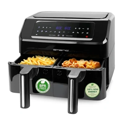 Immagine di Emerio Doppia friggitrice ad aria calda digitale AirFryer Fryer Frittura con senza olio aggiuntivo, 2 x 3,6 l, volume 12 programmi, BPA, funzione SYNC FINISH (entrambi finiti
