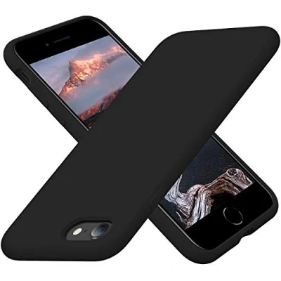 Immagine di Cordking Designed for iPhone SE Case 2022/2020, 7 8 Case, Silicone Ultra Slim Shockproof Phone with [Soft Microfiber Lining], 4.7 inch, Black