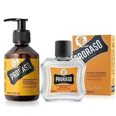 Immagine di Proraso Set per Cura della Barba Corta Wood and Spice, con Shampoo 200 ml e Balsamo 100 dalla fragranza speziata legnosa, Made in Italy