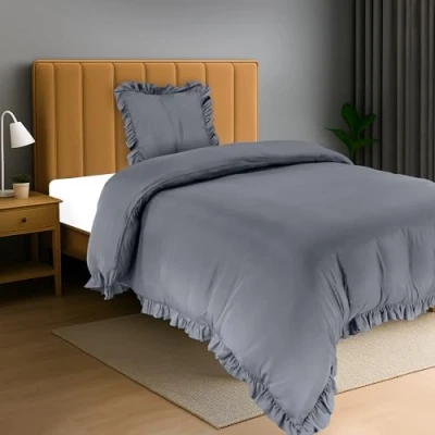Immagine di Utopia Bedding Copripiumino a Volant Singolo in microfibra 135x200 cm + Federa 80x80 Grigio