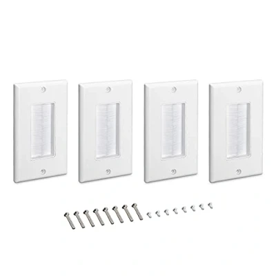 Immagine di kwmobile Placca Passa Cavi 4X Coperture Spazzola Passaggio Fili Elettrici Cornice Copertura Fori Pareti e Scrivania Cavo Bianco/Bianco