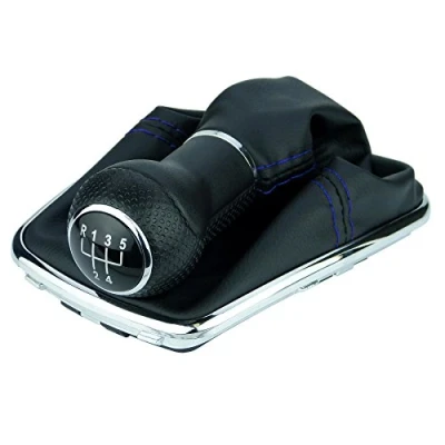 Immagine di L &amp; P Car Design L&amp;P A251 12 Cuffia del cambio, con cuciture blu, 5 marce, 23 mm, compatibile VW Golf 4 IV, telaio cromato, Plug Play, ricambio per 1J071113