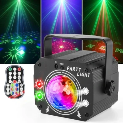 Immagine di Nigecue luce da discoteca 3 in 1 con telecomando, controllo musicale, stroboscopio, vocale, cavo USB 2 m, per Halloween, Natale, club,